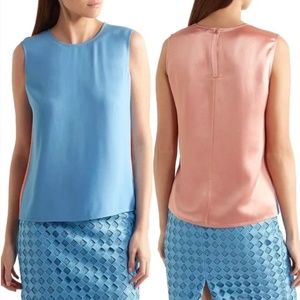 Diane Von Furstenberg Two-Tone Satin-Back Shell Top in Blue & Salmon